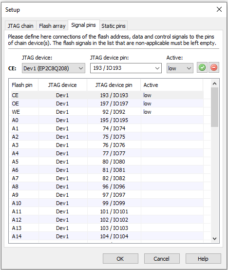 Flash pins mapped to BSDL device pin/physical connection pin